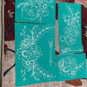 Chalk Couture Floral Stencil Set - Teal and White